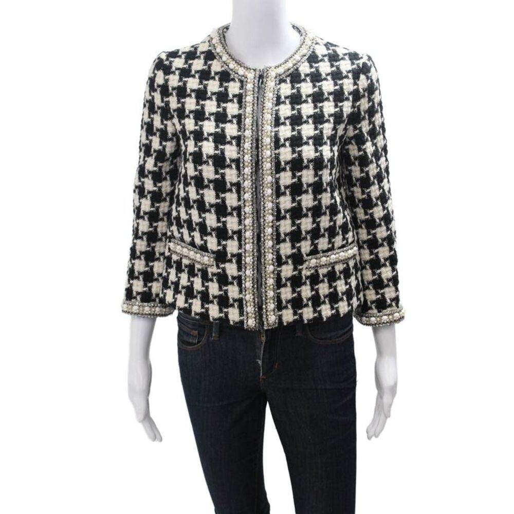Valentino Womens Black Checked Blazer 3/4 Sleeve Hook & Eye Size S